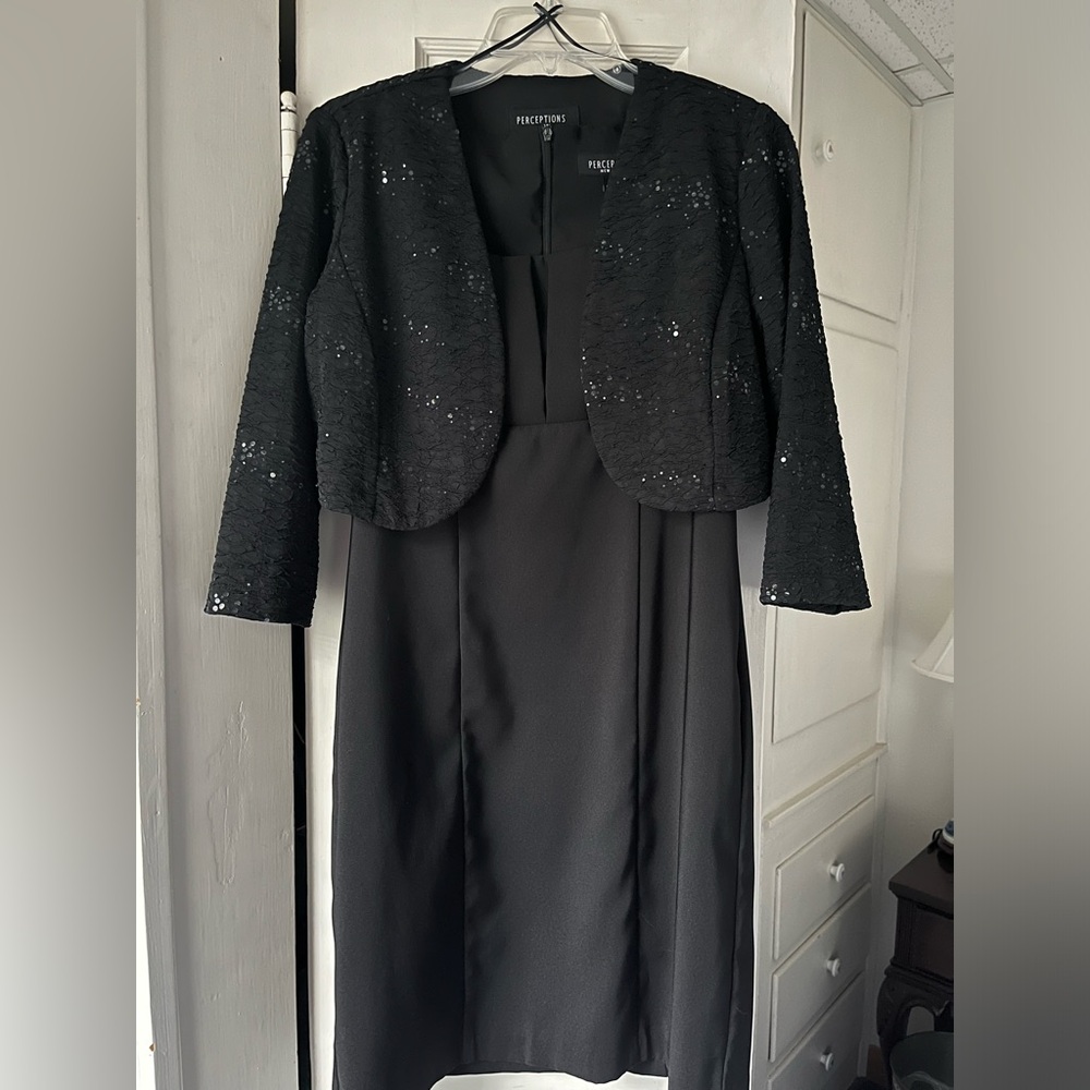 Black Dress and Sparkle Coat